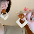 Pendientes geométricos de resina con botón de ámbar y marco de rombo de mármol crema - 43# Estilo Geométrico de Rombo (Poste de Plata de Ley s925) / Blanco y Café (Patrón de Mármol)