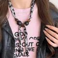 Ethnic leopard print fabric necklace with black and brown acrylic beads - Style 15 Necklace / Black Gray