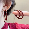 Elegant textured deep red hoop earrings for festive New Year and party celebration - Irregular Pleated Hoop (15#) / Dark Red