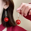 Festive Chinese style red sphere drop earrings with sparkling crystal accents for New Year - Red Big Ball Ear Hook (37#) / Red