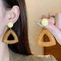 Pendientes triangulares geométricos con estampado de leopardo y bolas amarillas de resina - 73# Estilo Geométrico de Triángulo (Poste de Plata de Ley s925) / Amarillo y Leopardo Café