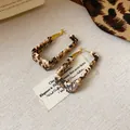 Pendientes de aro rectangulares geométricos con elegante estampado de leopardo de tela - Hebilla de oreja geométrica rectangular (61#) / Leopardo Café