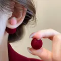 Elegant red and pink velvet ball stud earrings for Chinese New Year festive fashion. - Flocked Two-Tone Ball Style (25#) / Red Pink