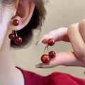 Elegant red cherry-shaped bead earrings with gold-tone finish for festive occasions. - Cherry Three Beads Style (39#) / Dark Red Gold