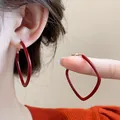 Elegant red irregular geometric hoop earrings with a high-gloss finish for a festive look. - Irregular Geometric Style (48#) / Red & Gold