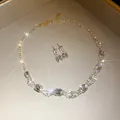 Elegant vintage style sparkling rhinestone necklace and earrings set in luxury gold finish - Rectangular Crystal Earrings and Necklace Set (21#) / Gold