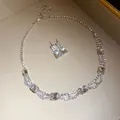 Elegant vintage style silver jewelry set featuring crystal necklace and matching earrings - Necklace And Earrings Set (22#) / Silver