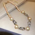 Elegant vintage style necklace featuring champagne pearls and golden rhinestone accents - Necklace (36#) / 1 Piece / Gold Brown