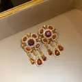 Elegant vintage luxury stud earrings with amber stones and sparkling rhinestones - Earrings (39# - Silver Earring Post) / 1 Pair Pack / Gold Brown