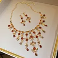 Vintage style gold-plated jewelry set with amber and clear crystals for women - Necklace and Earring Set (41#) / 1 Set / Gold Brown