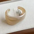 Chunky beige marbled resin open bangle bracelet with irregular geometric design - Style 53