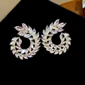 Detailed view of sparkling wheat ear earrings with pink marquise-cut stones - Gold with Pink Rhinestone