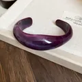 Minimalist wide marbled purple acrylic cuff bracelet with unique irregular curved design - Purple