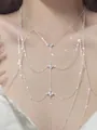 Elegant silver multi-layer body chain jewelry with sparkling rhinestone accents for bikini wear - Chest Chain 14
