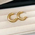 Minimalist chunky gold-plated C-shaped hoop earrings with a polished metallic finish - Style 2 / 3cm / Gold