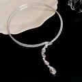 Detailed view of elegant silver choker necklace featuring a shimmering teardrop zircon pendant - Water Drop Pendant Style (Style 1)