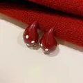 Close-up detail of vintage red water drop earrings with white polka dots on knit fabric - Water Drop Style (1# Silver Post) / Burgundy