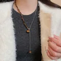 Collana con perline occhio di tigre marrone da donna, accessorio moda autunno-inverno - Stile 14 / Argento-Caffè