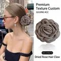 Elegant brown withered rose flower hair claw clip for women in Maillard fashion style - 5# Khaki Large Flower Claw Clip