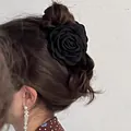 Elegant black fabric rose hair claw clip for bun hairstyles, chic floral hair accessory - 6# Black Large Flower Claw Clip