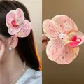 Elegant pink orchid flower hair clip with pearl detail for women's daily hair styling - 16# Pink Small Flower Duckbill Clip