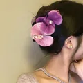 Elegant orchid flower hair claw clip with pearl centers in purple and pink tones - 17# Purple Pink Orchid Flower Claw Clip