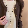 Elegante collana a Y con perline marrone caffè Maillard e perle bianche per l'autunno - Stile Perla (17#) / Marrone oro