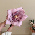 Elegant pink fabric flower hair claw clip with multi-layered petals for women hair styling - 25# Pink Purple Rose Flower Claw Clip