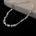 Silver-tone crushed nugget beads clavicle necklace with modern minimalist design - Broken Silver Irregular Style (HN2148) / Silver