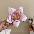 Elegant layered pink fabric flower hair claw clip with acrylic base and yellow stamen - 26# Gradient Pink Rose Flower Claw Clip