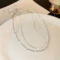 Elegant minimalist crushed silver bead choker necklace with fine chain for women - Broken Silver Double Layer Style (HN2148) / Silver