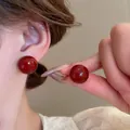Elegant minimalist red spherical stud earrings with glossy oil-drop finish for women - Ball Stud Style (10#)