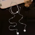 Elegant silver chain necklace with pearls and textured silver beads variant - Mirror Display Pearl Style (HN2148) / Silver