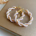 Elegant vintage-style twisted gold hoop earrings with white pearls for fashion women - 54# Silver Needle - Fan Shape Flower Petal