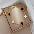 Korean style gold bracelet with black and white four-leaf clover charms - 47# Gold Black White Clover Style