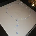 Elegant silver waterdrop zircon Y-shaped necklace for women vintage luxury style choker - 41# Necklace-Silver