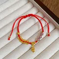 Bracelet cordon rouge artisanal avec pendentif serpent doré pour le Nouvel An - Style Serpent du Zodiaque avec Agate Grise (5684120033493)