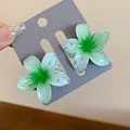 Elegant green gradient lily flower hair claw clips presented on a lavender display card - 38# Claw Clip / Mini / Green - Blue