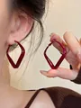 Orecchini a cerchio geometrici quadrati rosso Ancara vintage con finitura lucida - Rombo Geometrico (4#) / Grande (Larghezza 5.7cm) / Rosso