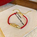 Bracelet réglable en corde rouge avec breloque serpent plaquée or et œil en zircon vert - 71# Rouge/Or