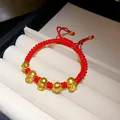 Bracelet festif en corde tressée rouge avec cinq breloques serpent dorées pour l'année du serpent - 75# Rouge/Or