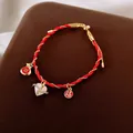 Bracelet cordon rouge fête année du serpent avec serpent en zircone plaqué or et breloque - 76# Rouge/Or