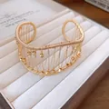 Elegant French retro gold woven mesh cuff bracelet with delicate bead details - Gold