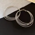 Elegante silberne mehrlagige übertriebene runde Creolen mit einem minimalistischen Trenddesign - 72# Silberner Ohrstecker - Silber