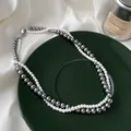 Close-up of French retro double-strand pearl necklace with elegant grey and white beads - White-Gray Patchwork (22#) / White-Gray