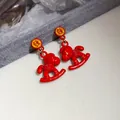 Pendientes de gota de caballo balancín rojos estilo chino para el año del caballo - Caballo de Bendición de Esmalte Rojo (35#)