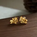 Elegant gold-plated horse-shaped stud earrings featuring a sparkling sequin textured finish - 48# Embossed Sequin Horse Style (HE28716) / Gold