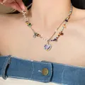 Dopamine style colorful heart pendant necklace featuring vibrant multi-colored beads - Colorful Heart