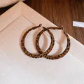 Retro leopard print fabric wrap hoop earrings vintage aesthetic fashion jewelry for women - Leopard Print Fabric Hoop Earrings / Brown