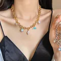 Gold ocean shell and pearl necklace with matching silver bracelet jewelry set for women - Single Necklace / Gold